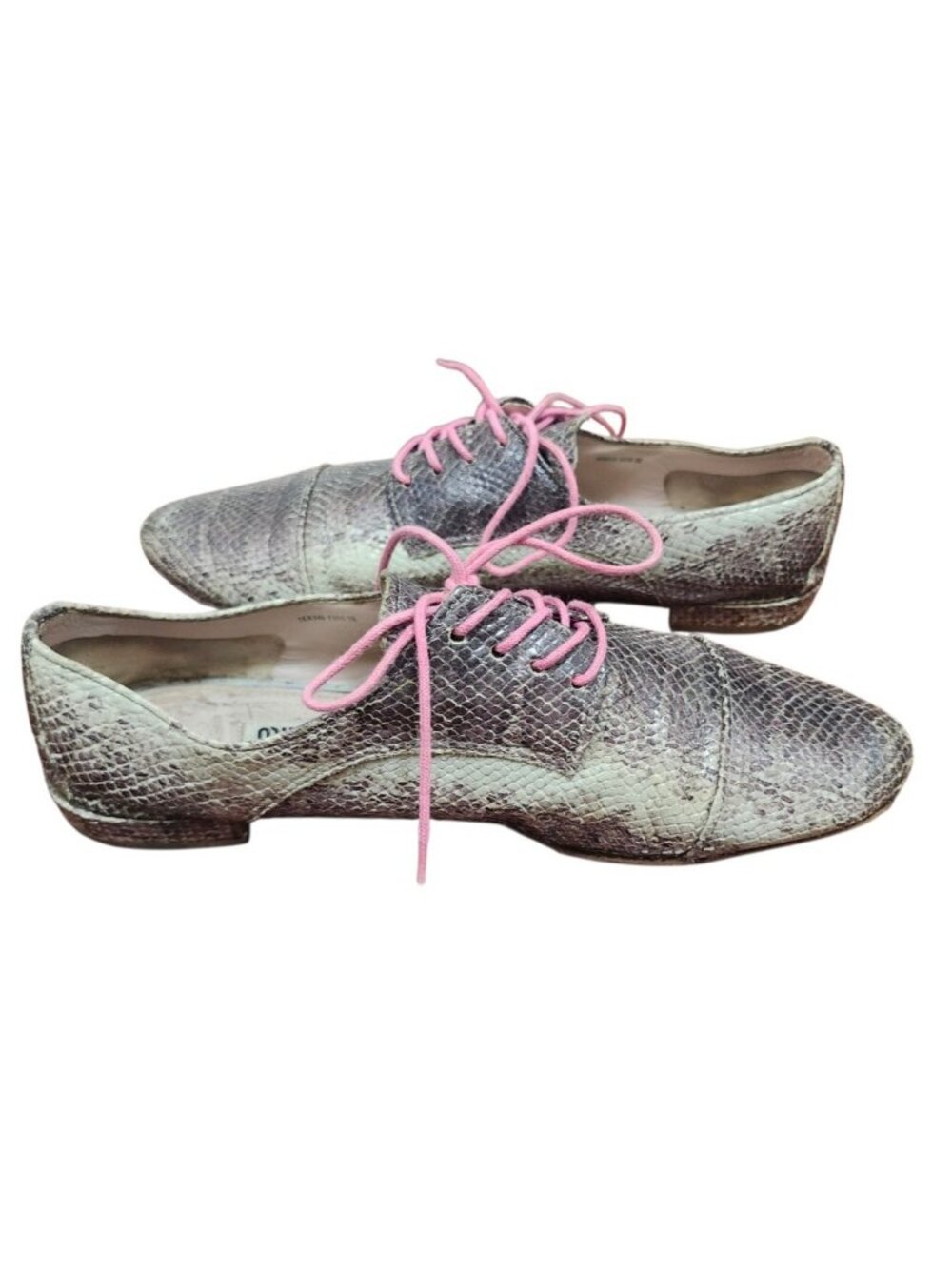 Miu Miu Reptile Print Lace-Up Oxford Shoes Pink Laces EU 38/US 7.5 - Picture 7 of 14